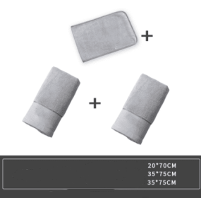 Embroidered Characters Pure Cotton Wrap Turban Make Bed Large Bath Towel (option: Grey Three piece Set of)