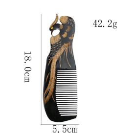 Authentic Large Carved Dragon Phoenix Ox Horn Comb (option: Black phoenix)