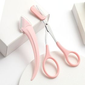 Eyebrow Trimming Knife With Comb Curved Moon Small Beauty Supplies Gadgets (option: Pink-Eyebrow knife cutting comb)