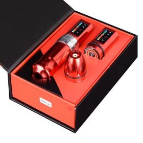 Tattoo Wireless Pen 2400 MA Large Capacity Tattoo Dual Battery Pen Tattoo Machine Cutting Line Tattoo All-in-one Machine (option: Red Silver Hoop)